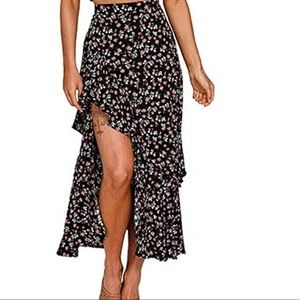 High Waist Floral Layered Midi Skirt w/ Slit🖤